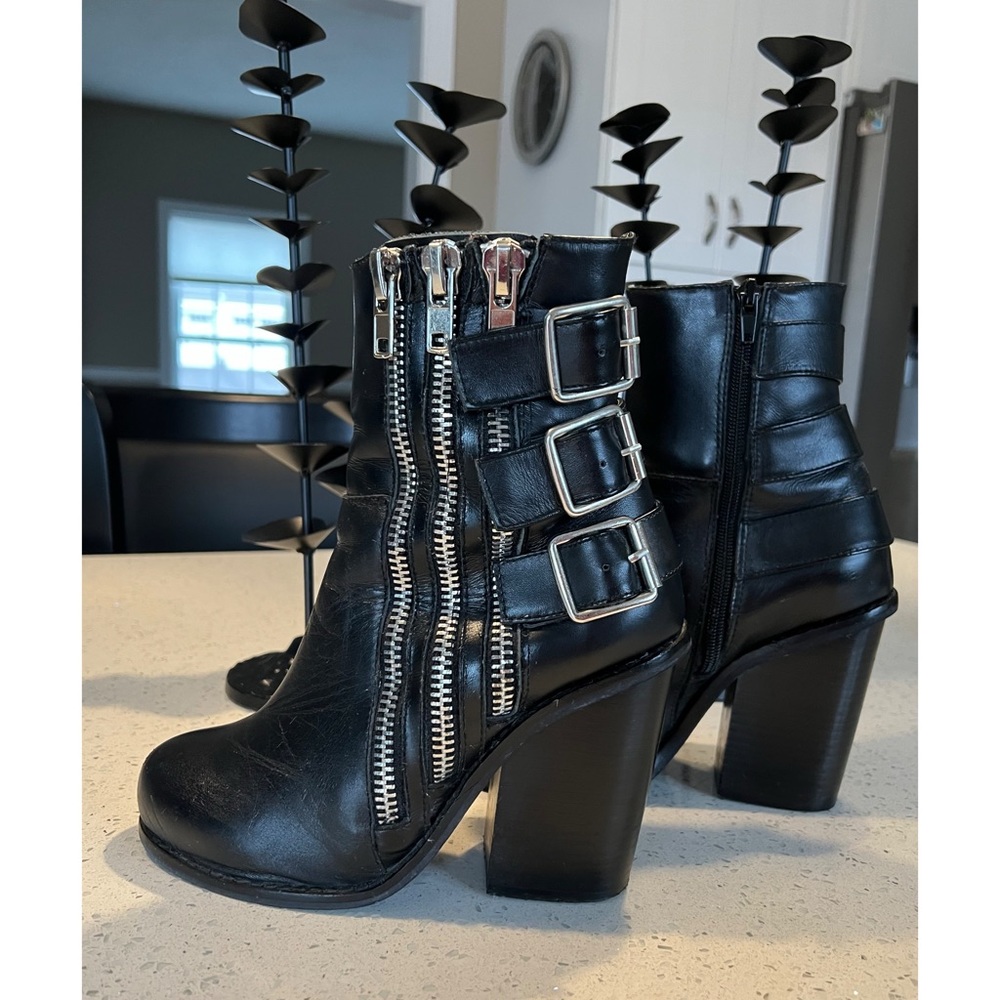 Black Leather Ankle Boots with Buckle Detail - Picture 14 of 16